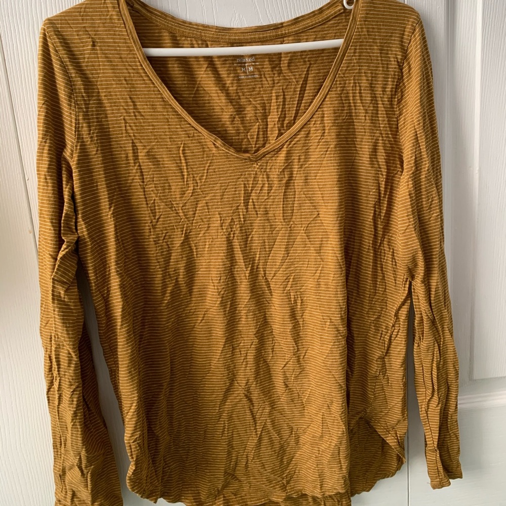 Brown/yellow and white striped long sleeve V-Neck